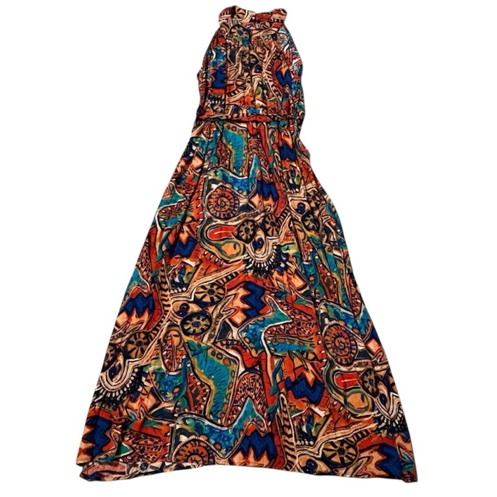 Colorful Patterned Halter Maxi Dress